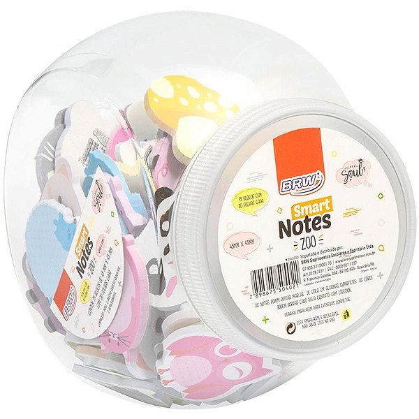 Bloco de recado autoadesivo smart notes color zoo 30fl. - brw (pote-75)