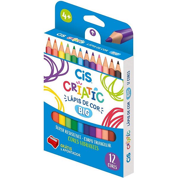 Lapis de cor jumbo cis criatic triangular 12 core - sertic (estojo)