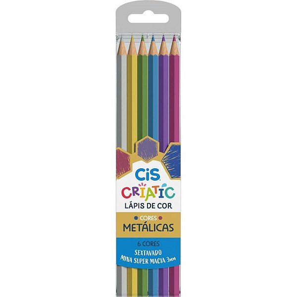 Lapis de cor sextavado cis criatic metalico 6 cores - sertic (estojo)