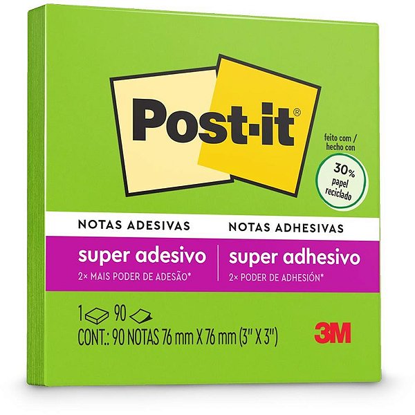 Bloco de recado post-it 76x76mm verde limeade 90fls. - 3m (unidade)