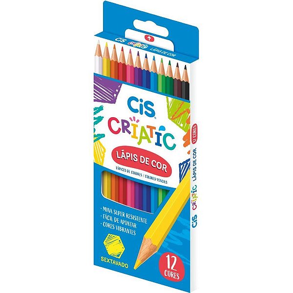 Lapis de cor sextavado cis criatic 12 cores - sertic (pct.c/12)