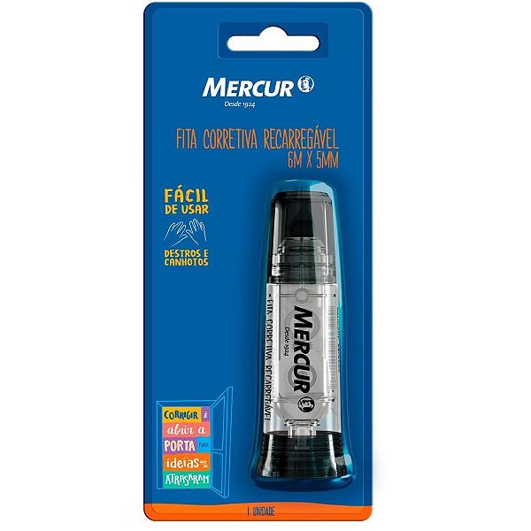 Corretivo em fita recarregavel 5mmx6m pt blister - mercur (cx.c/12)