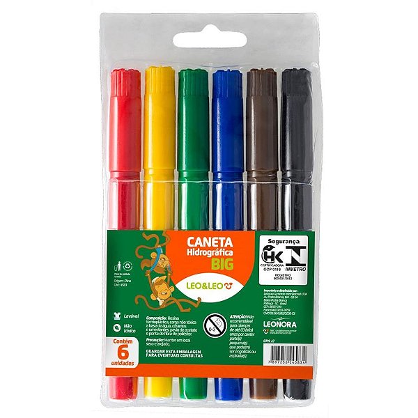 Caneta hidrografica jumbo leo e leo big 6 cores - leonora (pct.c/12)