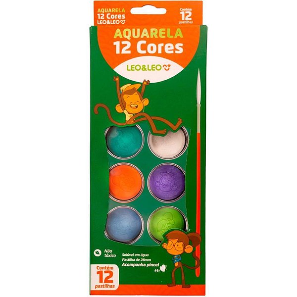 Aquarela escolar leo e leo 12 cores - leonora (cx.c/06)