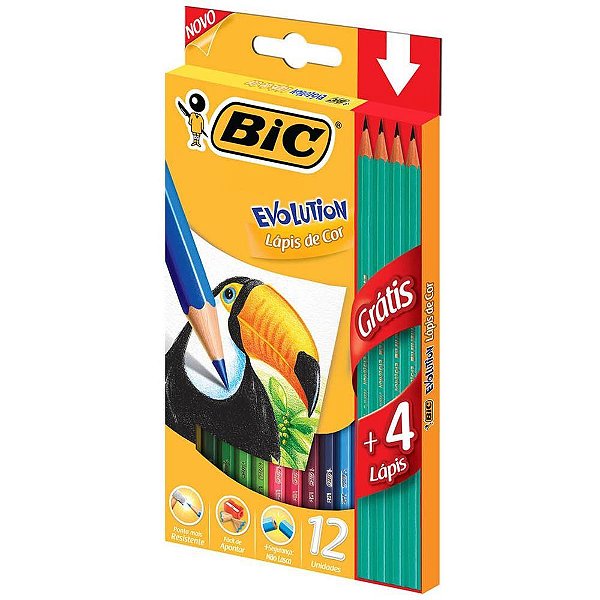 Lapis de cor sextavado evolution 12 cores + 4 lapis - bic (pct.c/06)