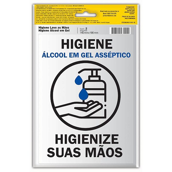 Placa de sinalizacao hig. e lave as maos 14cmx19cm - pimaco (bl.c/02)