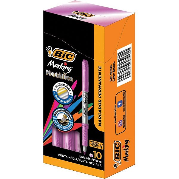 Pincel marcador permanente marking metalico 1.1mm rosa - bic (cx.c/10)