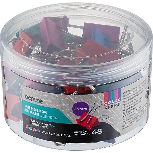 Prendedor de papel bazze binder 25mm color - summit (pote-48)