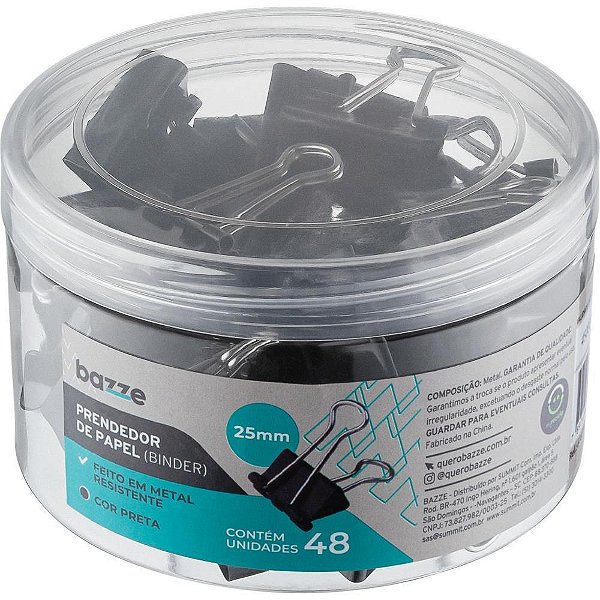 Prendedor de papel bazze binder 25mm preto - summit (pote-48)