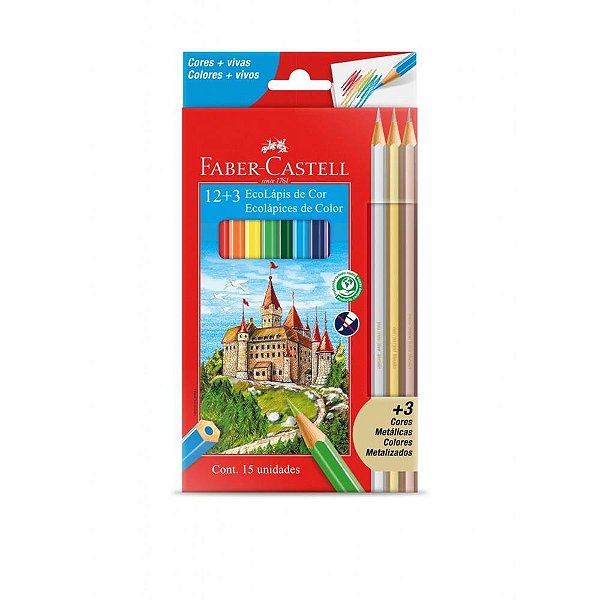 Lapis de cor sextavado ecolapis 12cores +3metalicos - faber-castell (pct.c/12)