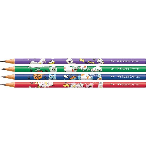 Lapis preto redondo decorado pets 4modelos - faber-castell (cx.c/72)