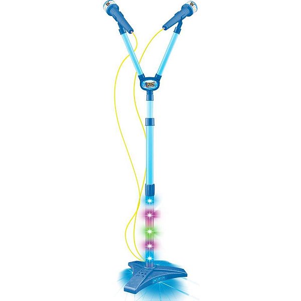 Instrumento musical microfone duplo pedestal azul - dm toys (unidade)