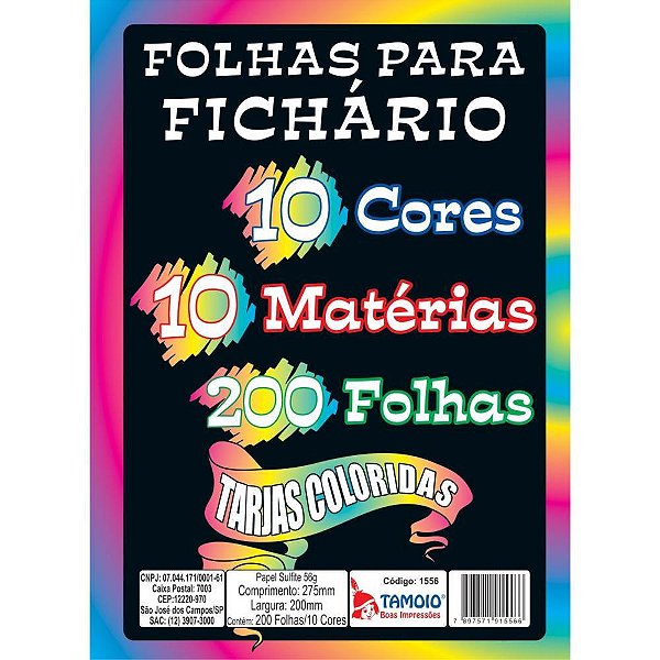 Bloco para fichario universit. 10 cores 10 materias 200f 56g - tamoio (unidade)