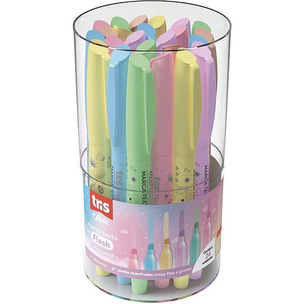 Caneta marca texto tris flash 6 cores pastel - summit (pote-24)