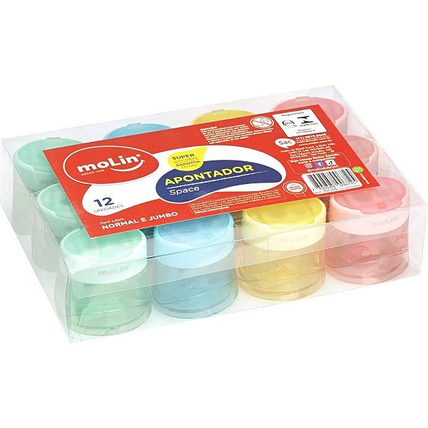 Apontador com deposito 2 furos space tons pastel normal/jumb - molin (cx.c/12)