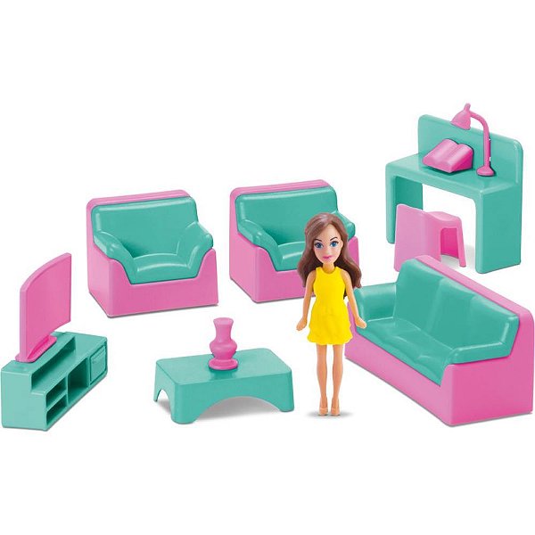 Casinha de boneca colecao judy sala c/boneca - samba toys (unidade)