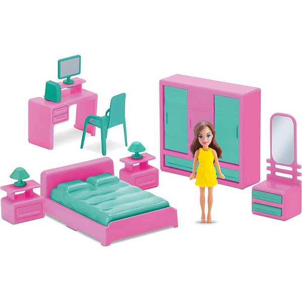 Casinha de boneca colecao judy quarto c/boneca - samba toys (unidade)