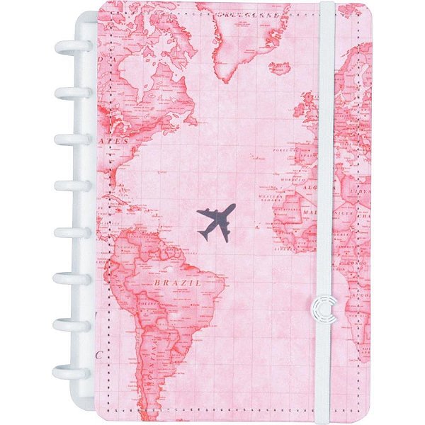 Caderno inteligente a5 mapa mundi rosa by gocase 80fl - caderno inteligente (unidade)