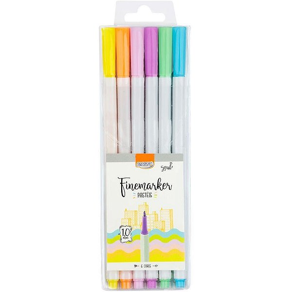 Caneta com ponta porosa finemarker pastel 1.0mm c/6 - brw (blister)