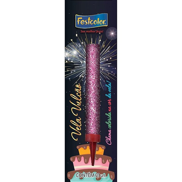 Vela para aniversario vulcao rosa - festcolor (unidade)