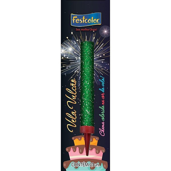 Vela para aniversario vulcao verde - festcolor (unidade)