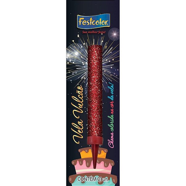 Vela para aniversario vulcao vermelha - festcolor (unidade)
