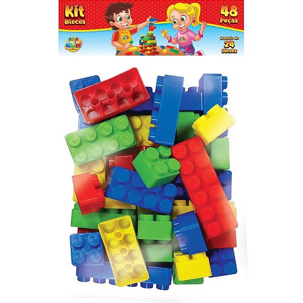 Brinquedo para montar blocos 48 pecas - ggb plast (pacote)