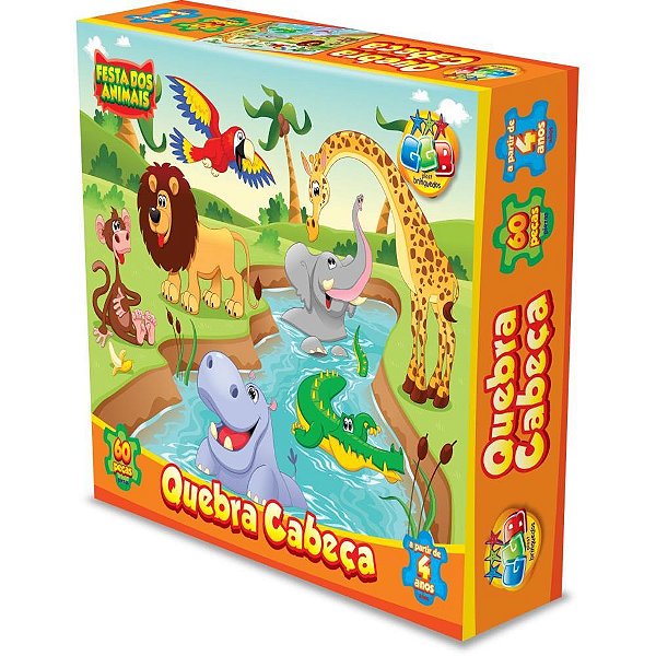 Quebra-cabeca cartonado festa dos animais 60pcs - ggb plast (unidade)