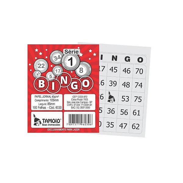 Bloco para bingo jornal 105x85mm 100fls. s1-15 - tamoio (pct.c/15)