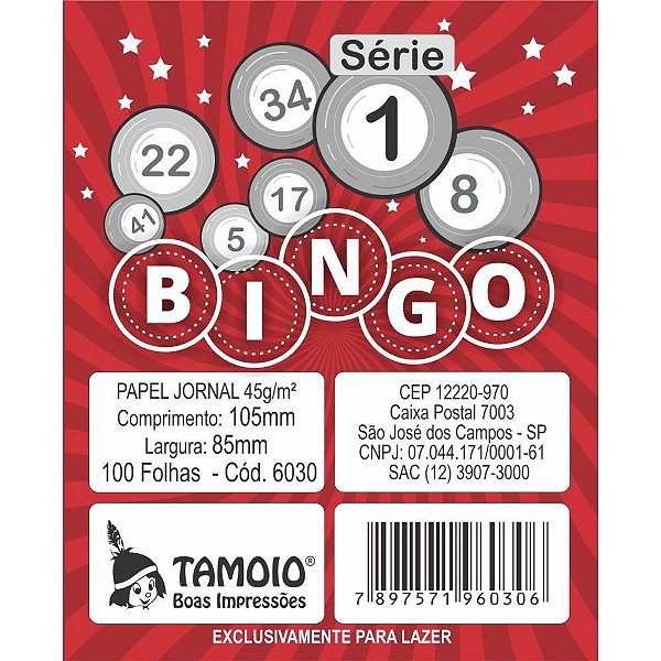 Bloco para bingo jornal 105x85mm 100fls. s16-30 - tamoio (pct.c/15)