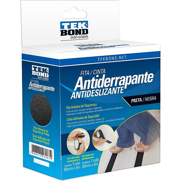 Fita para demarcacao de solo antiderrapante 50mmx5mts preta - tekbond (unidade)