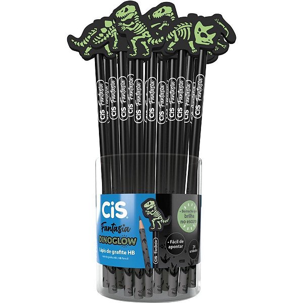 Lapis preto redondo decorado cis borracha dinoglow 4 mod.(s - sertic (pote-24)