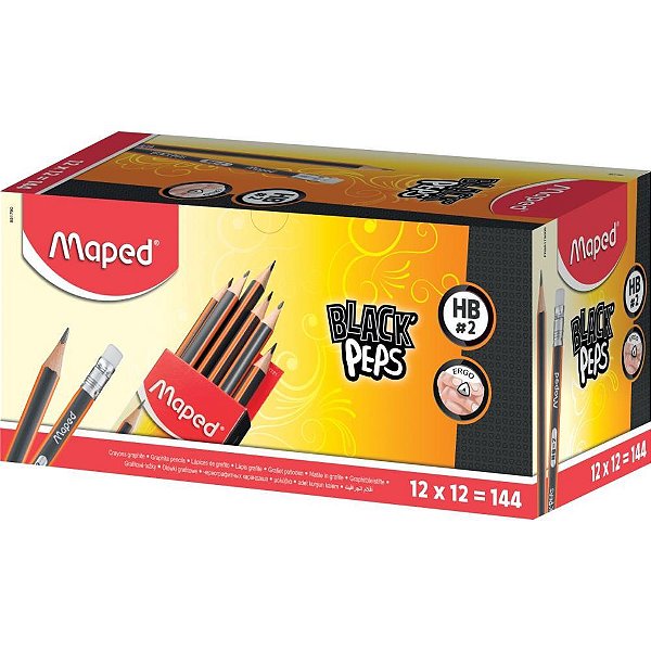 Lapis preto triangular black peps hb c/borracha - maped (cx.c/144)