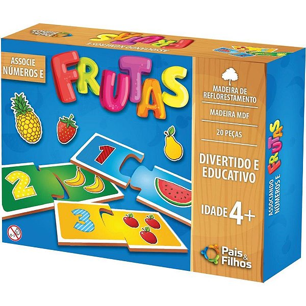 Brinquedo pedagogico madeira associe numeros e frutas - pais e filhos (unidade)