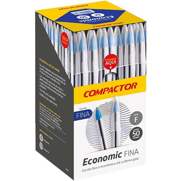 Caneta esferografica economic fina azul - compactor (cx.c/50)