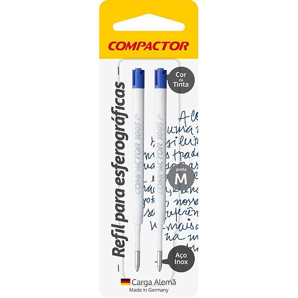 Carga caneta esferografica 1005 azul plastica bl.c/02 - compactor (cx.c/10)