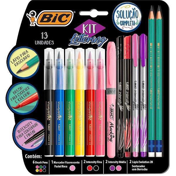 Marcador artistico kit lettering c/13 pecas - bic (estojo)