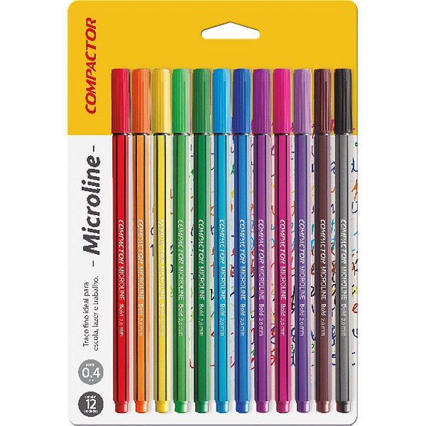 Caneta com ponta porosa microline 0,4mm 12cores - compactor (cx.c/05)
