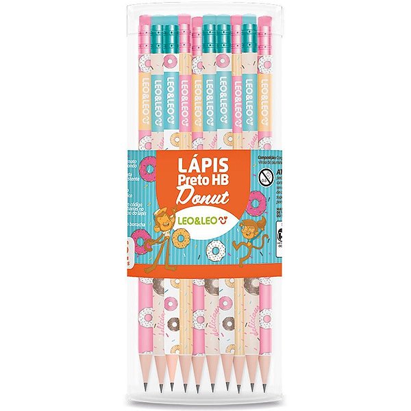 Lapis preto redondo decorado donut hb c/borracha (s) - leonora (pote-72)