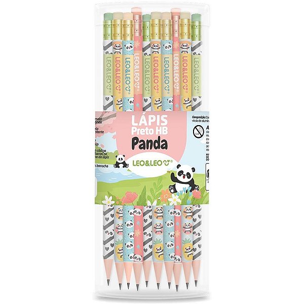 Lapis preto redondo decorado panda hb c/borracha (s) - leonora (pote-72)