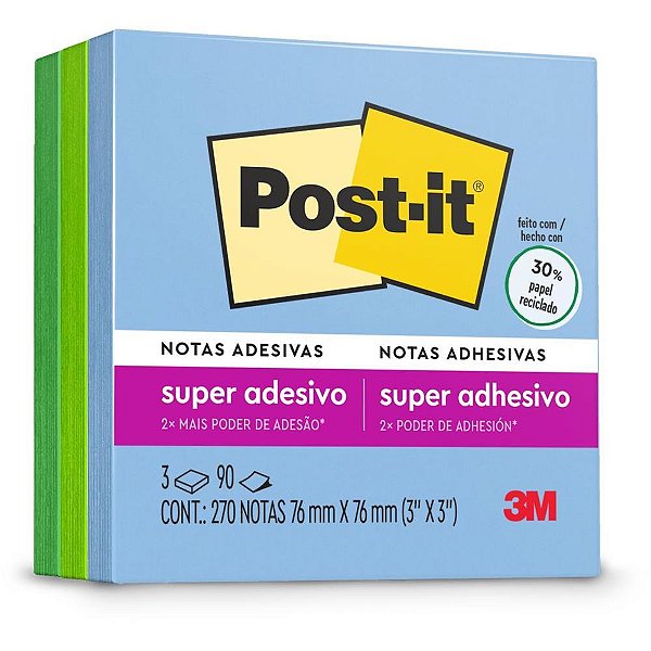Bloco de recado post-it colecao oasis 76x76mm - 3m (pct.c/03)