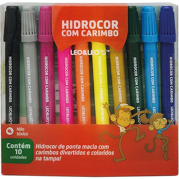 Caneta hidrografica hidrocor 10cores c/carimbo - leonora (estojo)
