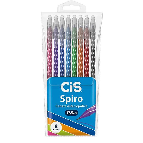 Caneta esferografica cis spiro 0,7mm 8cores - sertic (estojo)