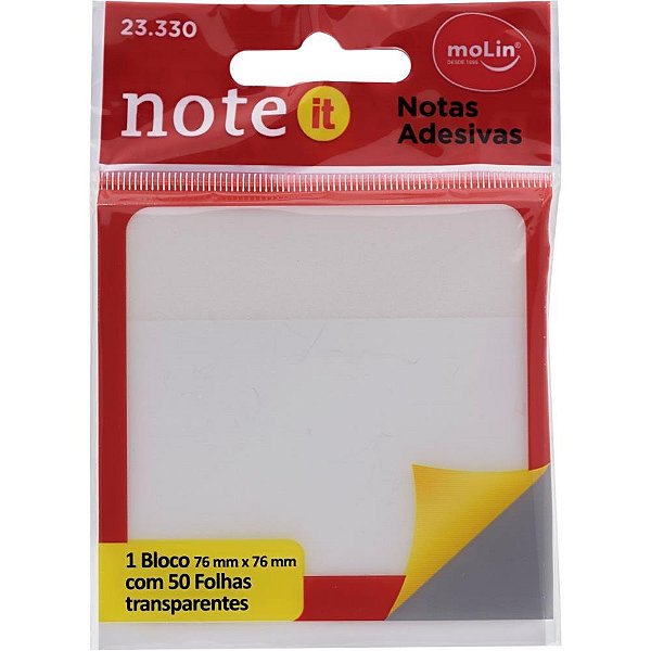 Bloco de recado autoadesivo 76mmx76mm transparente c/50f - molin (blister)