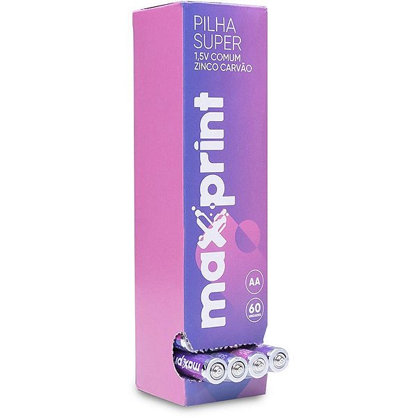 Pilha zinco super aa max 1,5v 15pctx4un - maxprint (tubo)