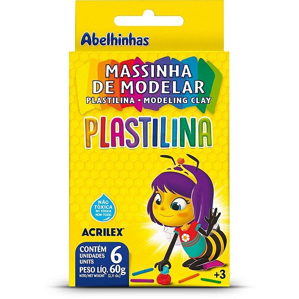 Massa para modelar plastilina c/06 cores 60g - acrilex (pct.c/12)