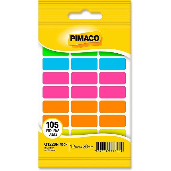 Etiqueta retangular neon sortidas 12x26mm - pimaco (ct.c/105)