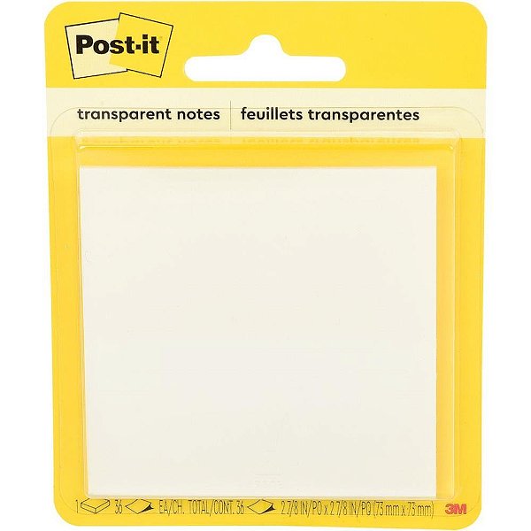 Bloco de recado post-it transparente 73x73mm c/36 fls. - 3m (unidade)