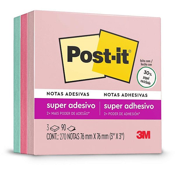 Bloco de recado post-it colecao p/viajar 76x76mm - 3m (pct.c/03)