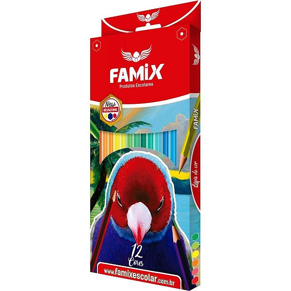 Lapis de cor sextavado 12 cores - famix (pct.c/12)